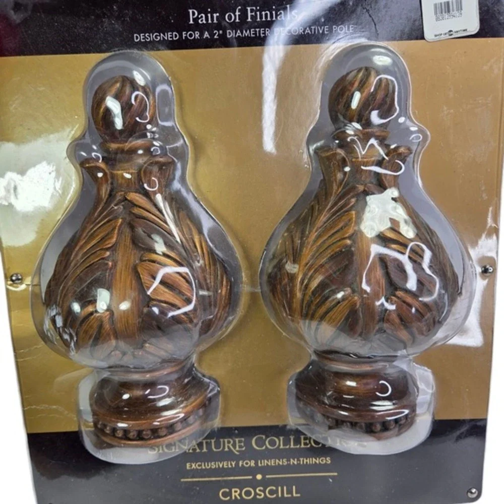 Signature Collection CROSCILL Pair Of Finials Decorative Wood For Rod End Cap Nw